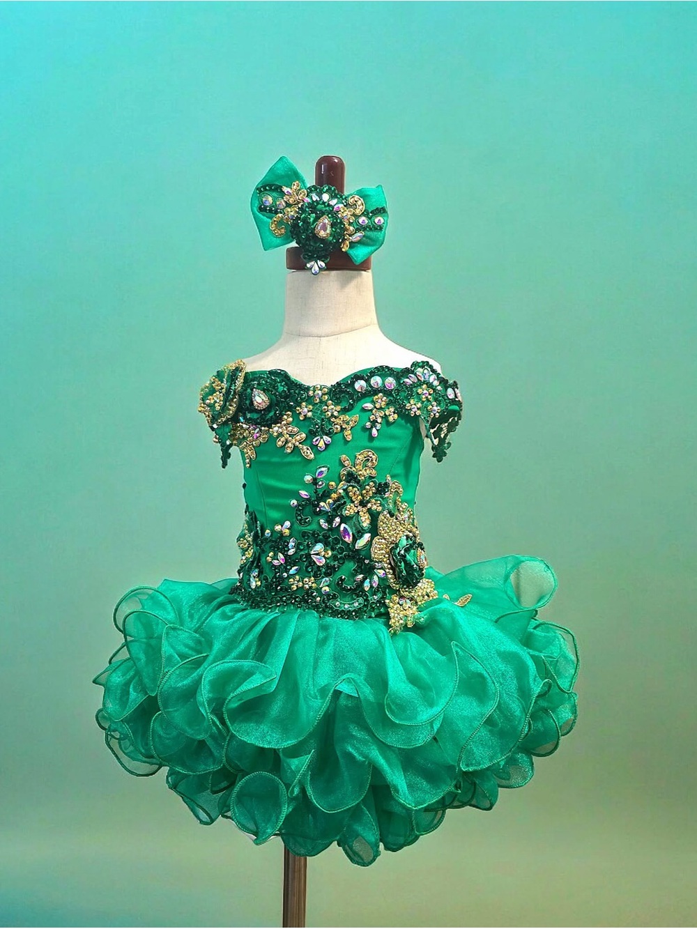 12/2 Emerald Green Glitzy Belle Cupcake Pageant Dress